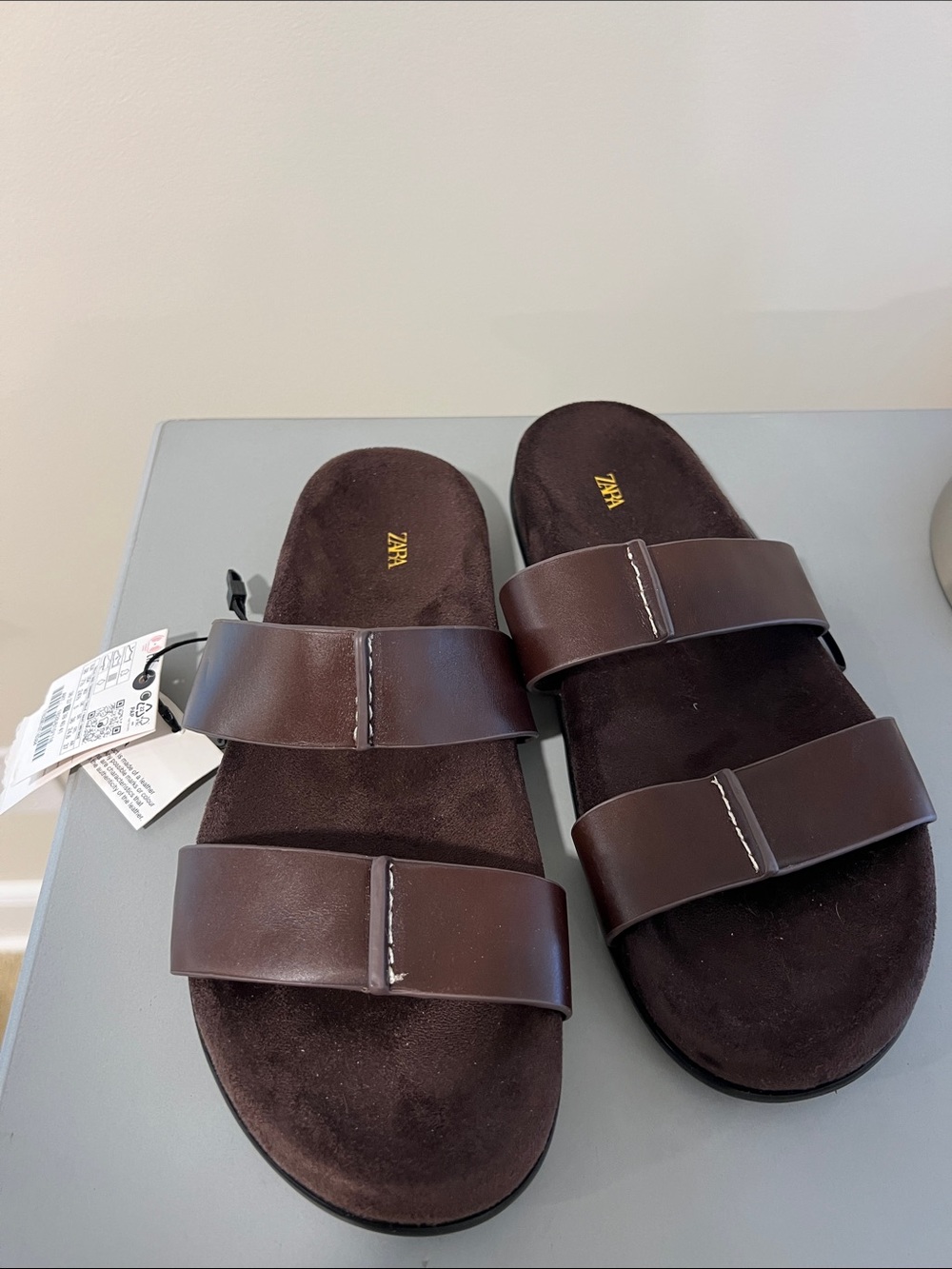 Zara Women’s Dark Brown Double-Strap Slide Sandals